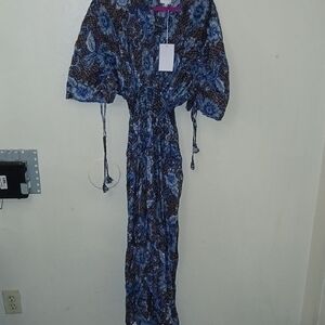 Misa Los Angeles Blue and Brown Maxi Dress